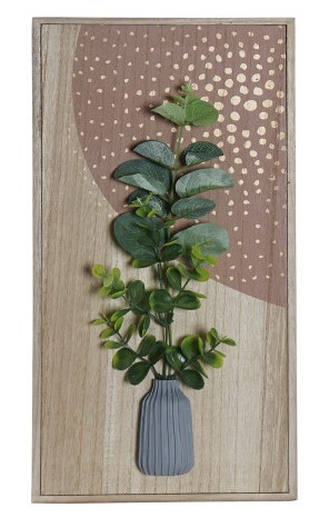 Tableau mdf pvc 20x4x38 vase gris/fleur vert