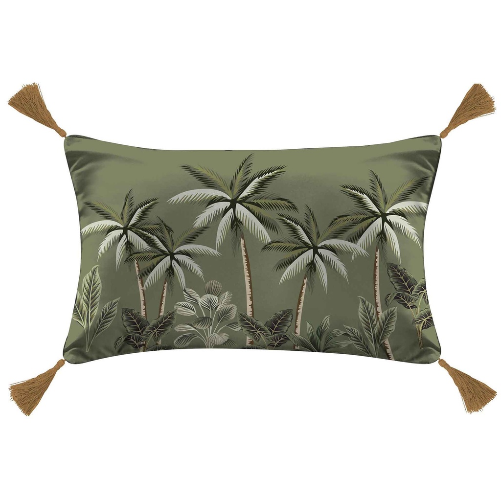 Coussin dehous. compr. pompons 30 x 50 cm coton imp.  malacca des. place