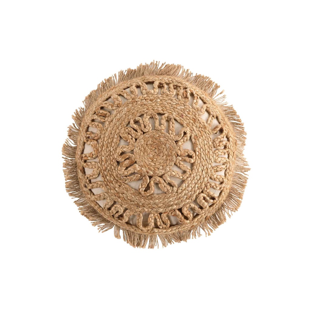 Coussin dehous. compr. franges (0) 40 cm jute uni+coton uni delijute