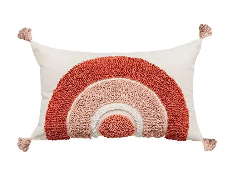 Coussin modern arc tufts beige/rouge 30x50cm