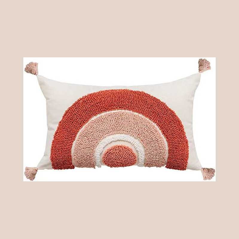 Coussin modern arc tufts beige/rouge 30x50cm