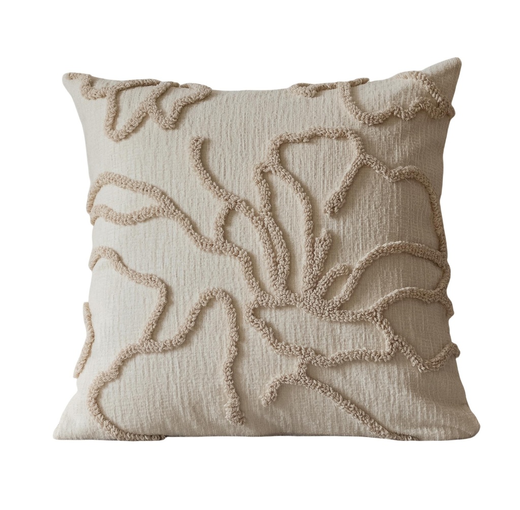 Coussin  tufté beige ivoire 45x45cm