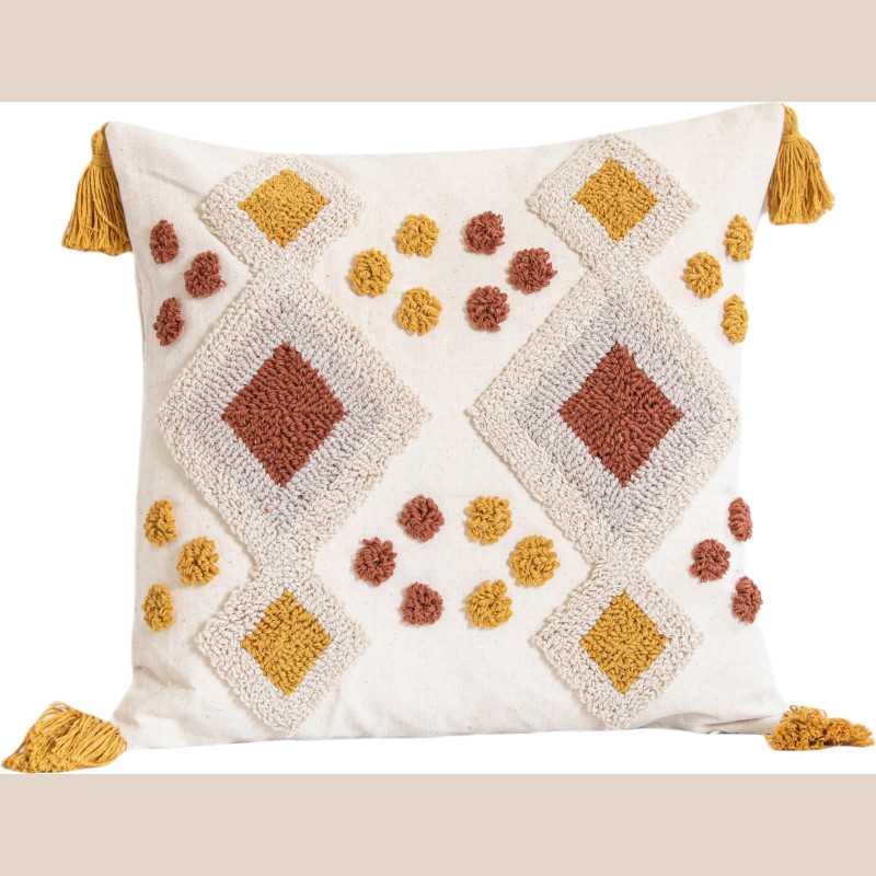 Coussin cozy patterns blanc/marron 45x45cm