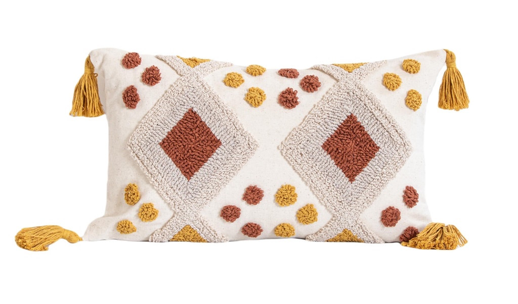 Coussin cozy patterns blanc/marron 30x50cm