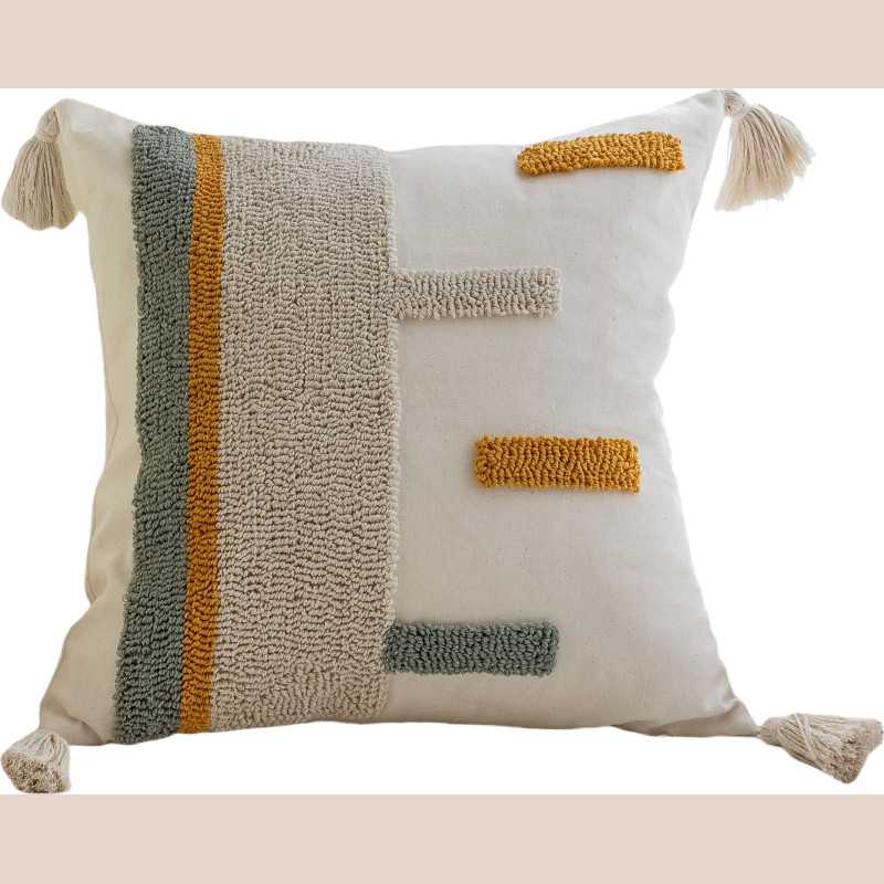 Coussin contemporain texture marron/vert 45x45cm