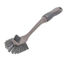 Brosse vaisselle plastique manche tpr+embout grattoir 30cm anthracite/taupe