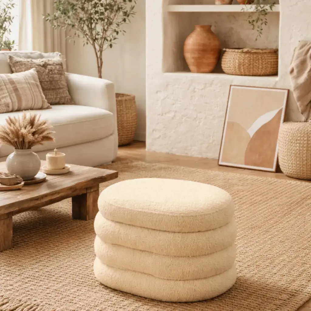 Pouf "tessa" beige petit modèle