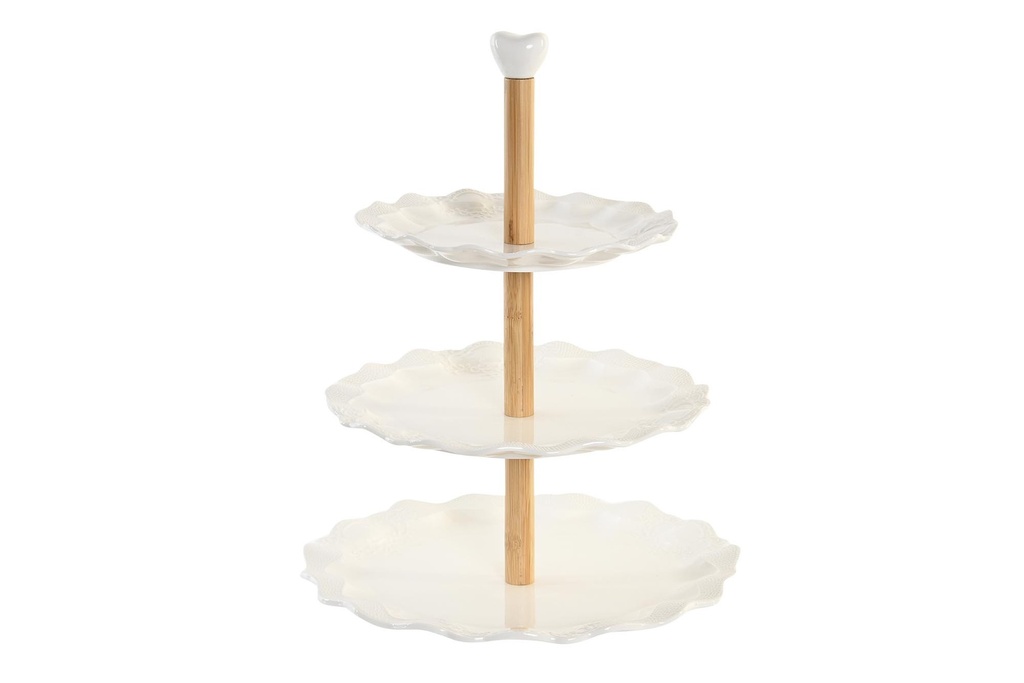 Coupe fruits porcelaine bambou 3 niveaux - 27x27x34 cm