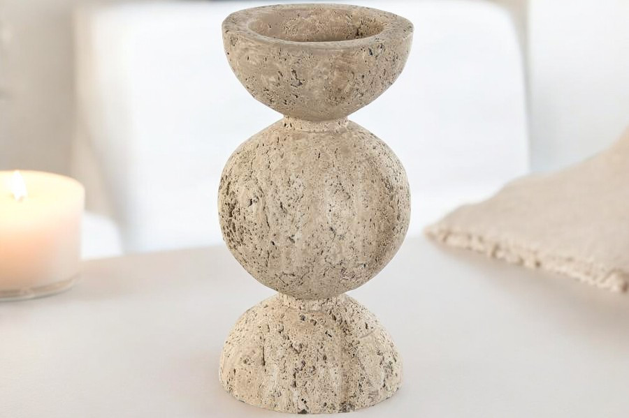 Bougeoir magnésie 12x12x24 simil marbre beige