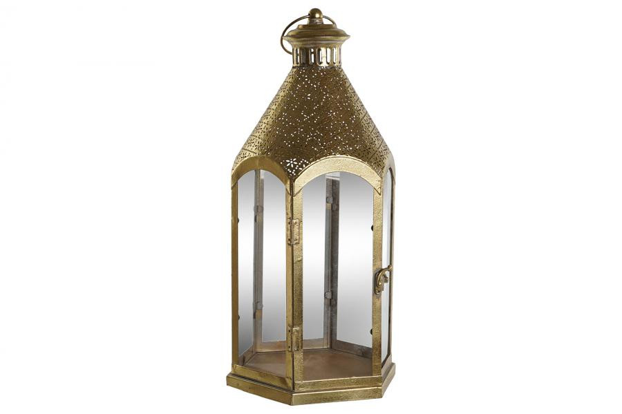 Bougeoir métal verre 23x23x48 doré