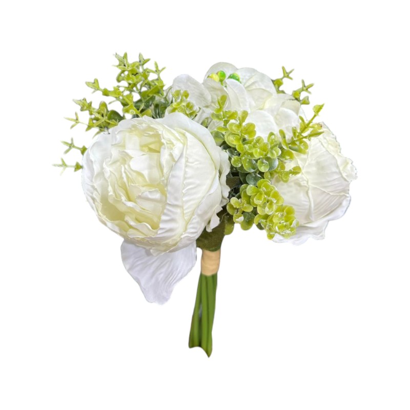 Bouquet de rose blanc avec eucalyptus