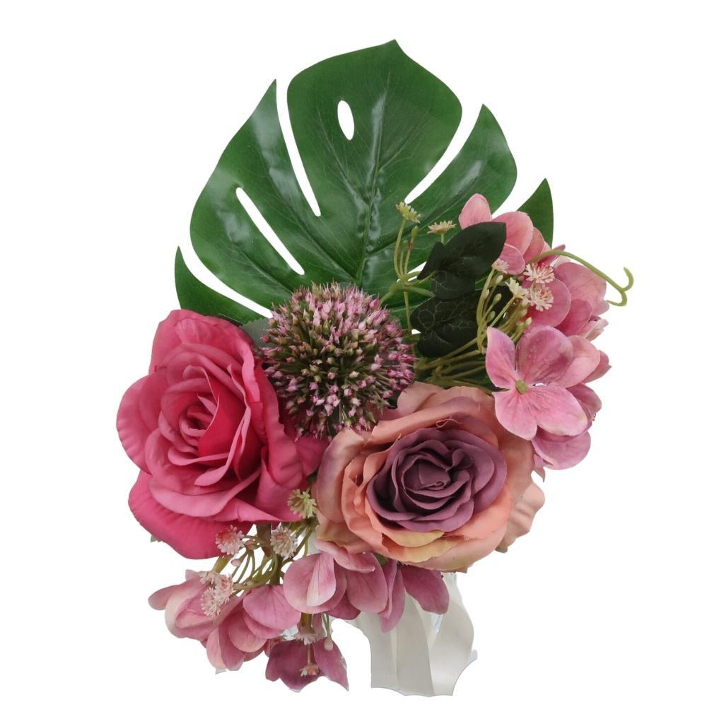 Bouquet monstera rose hortensia fuchsia