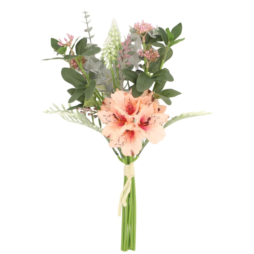 Bouquet lys coloris peche et feuillages