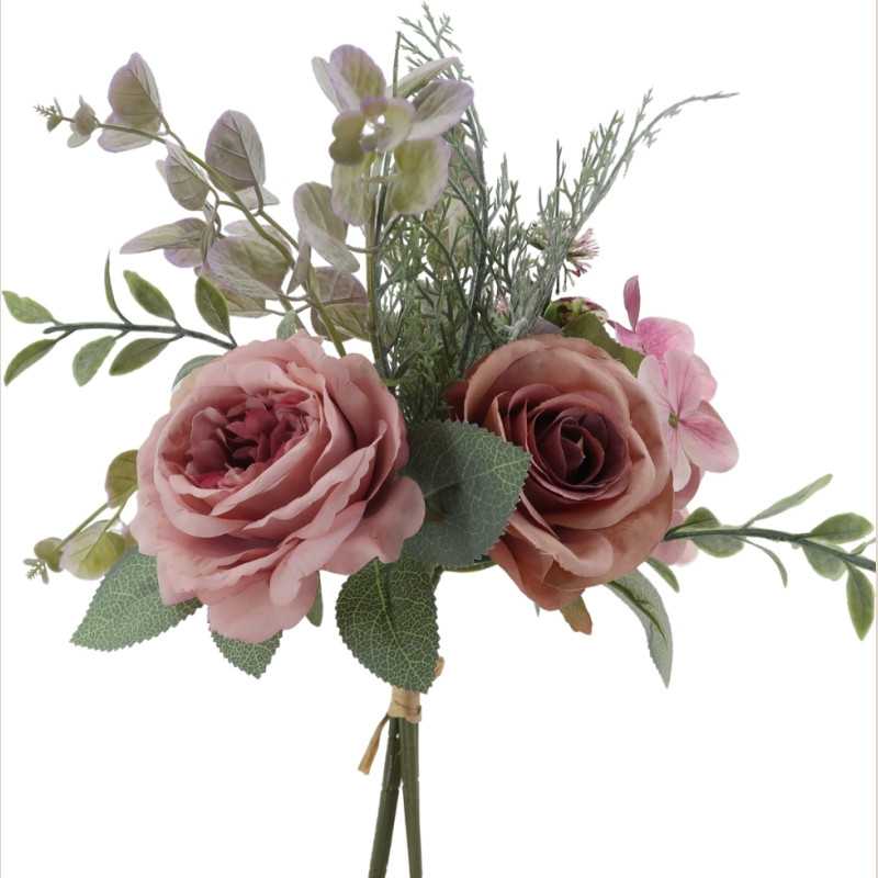 Fleur bouquet rose euca hortensia coloris vert parme et violine