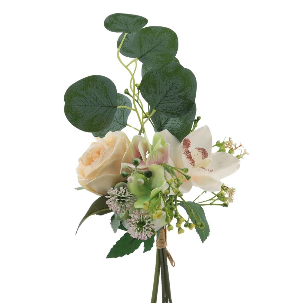 Bouquet orchidee rose hortensia euca coloris beige
