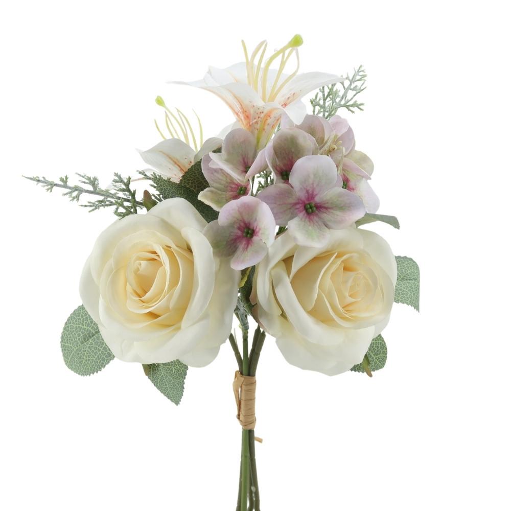 Bouquet lys rose hortensia coloris crème parme