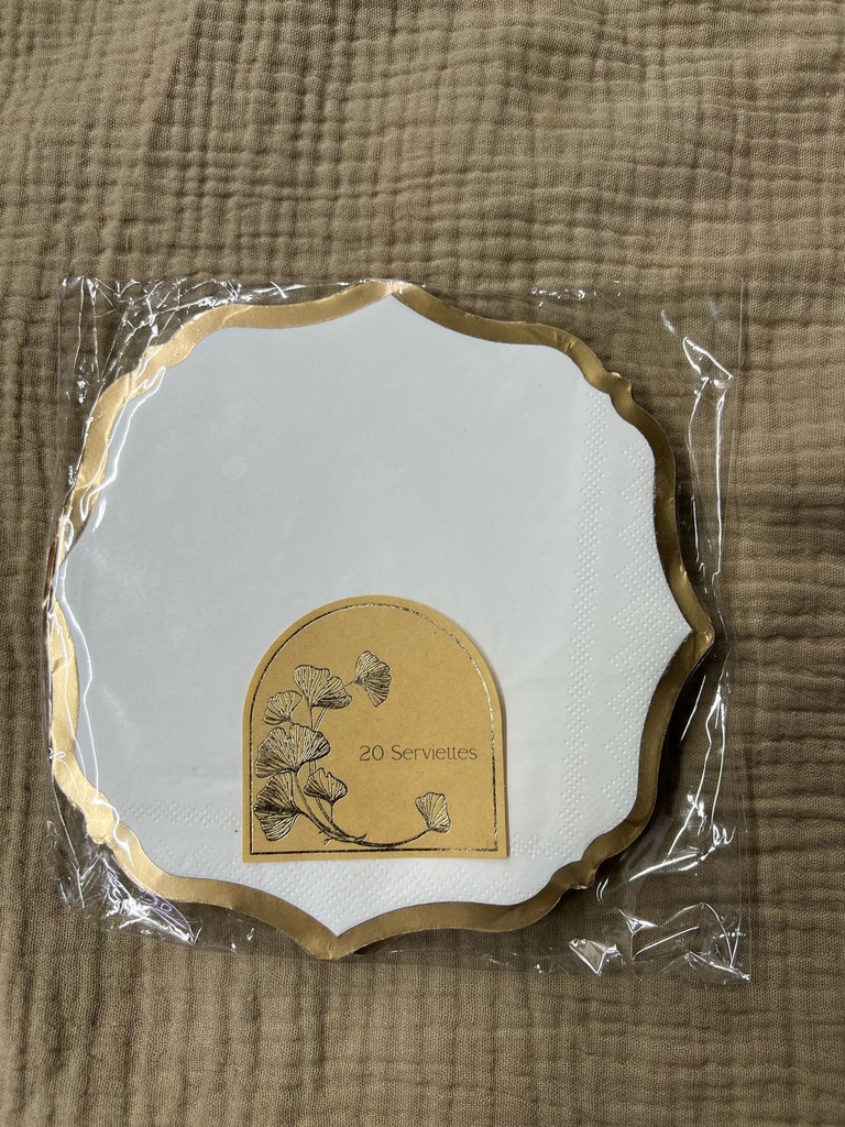 Lot de 20 serviettes  blanc or