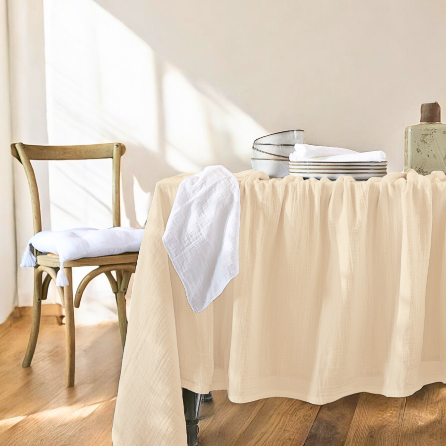 Nappe de table 140x250 sable gaze de coton celestia