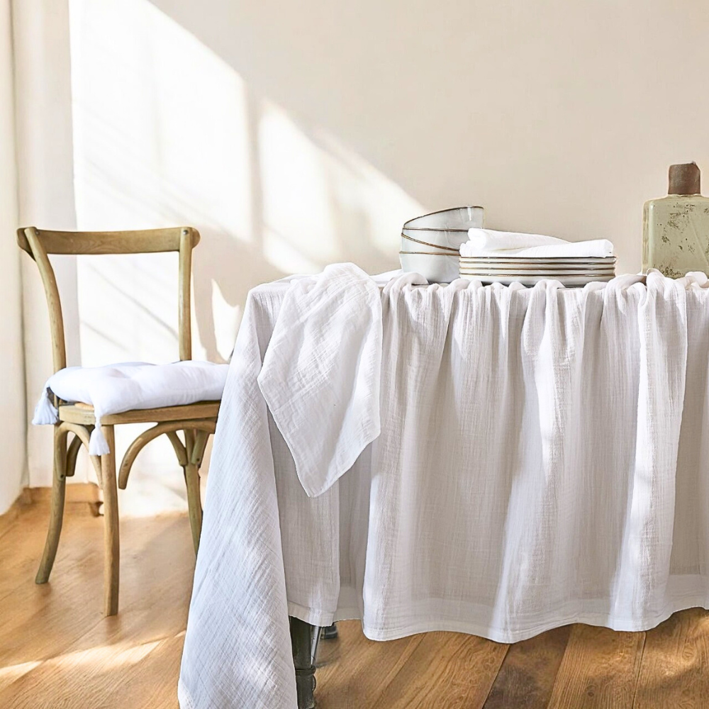 Nappe de table 140x250 blanc gaze de coton celestia