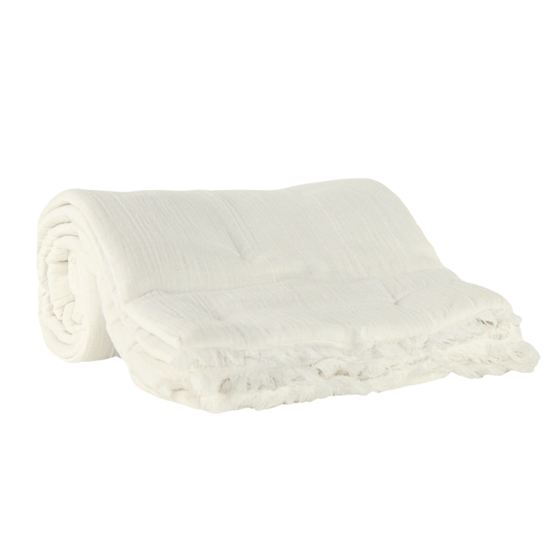 Plaid 140x220 frange blanc gaze de coton celestia