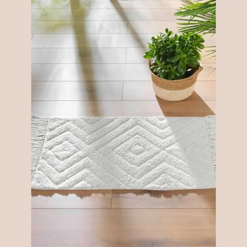 Tapis rectangle a franges 50 x 80 cm coton/polyester uni nara