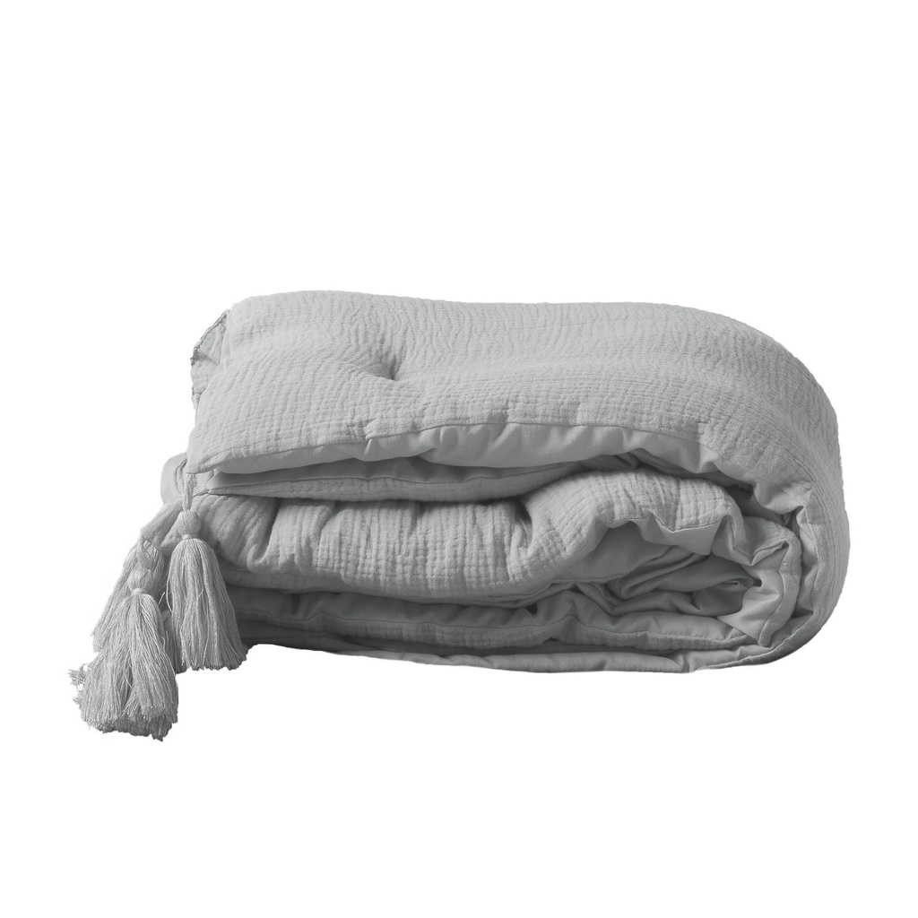 Chemin de lit +pompons 80 x 180 cm gaze de coton uni angelia gris