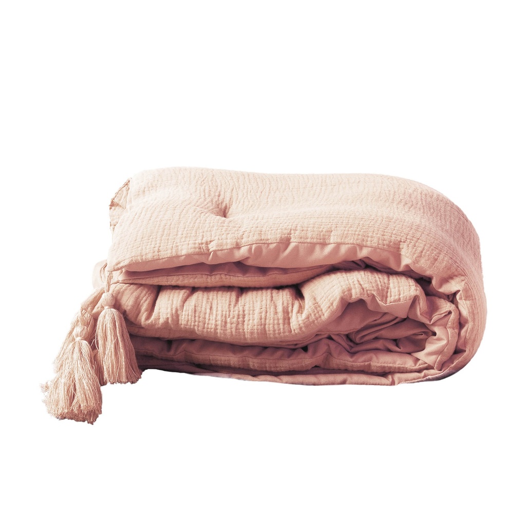 Chemin de lit +pompons 80 x 180 cm gaze de coton uni angelia rose
