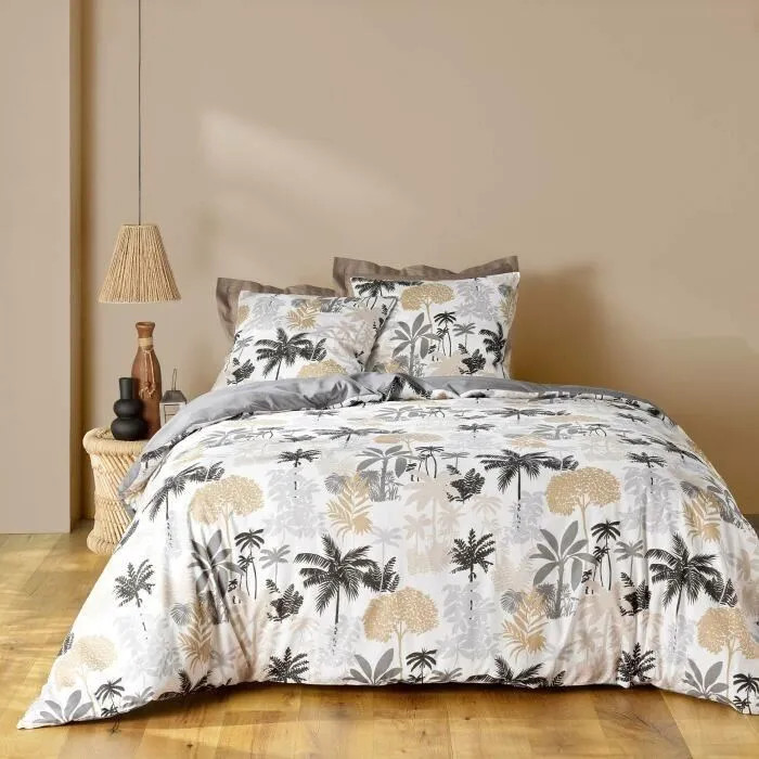 Parure 3 p. 240 x 220 cm polycoton imp. 52 fils allover scarlett gris