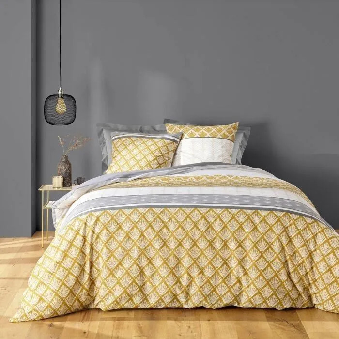 Parure 3 p. 240 x 220 cm polycoton imp. 52 fils allover stria ocre