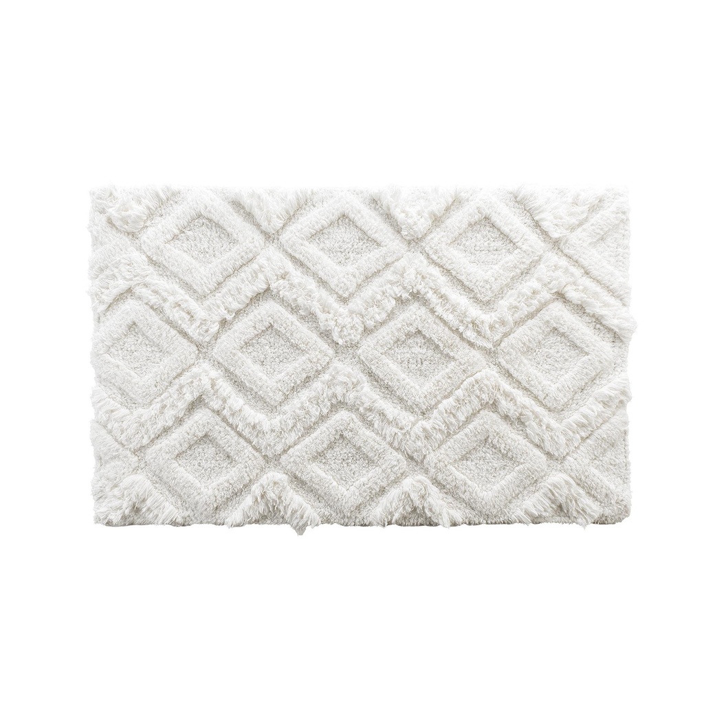 Tapis de bain 50 x 80 cm coton jacquard tufte ikatis blanc/blanc