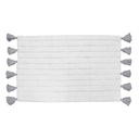 Tapis de bain+pompons 50 x 80 cm coton jacquard tufte minatis blanc/gris