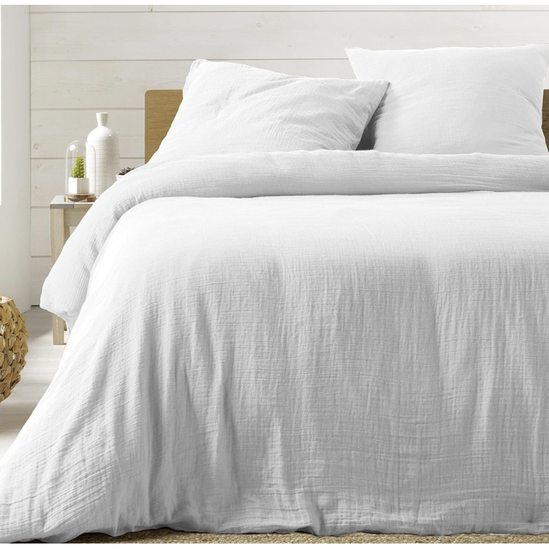 Parure hc 240x220 + 2taies blanc gaze de coton celestia