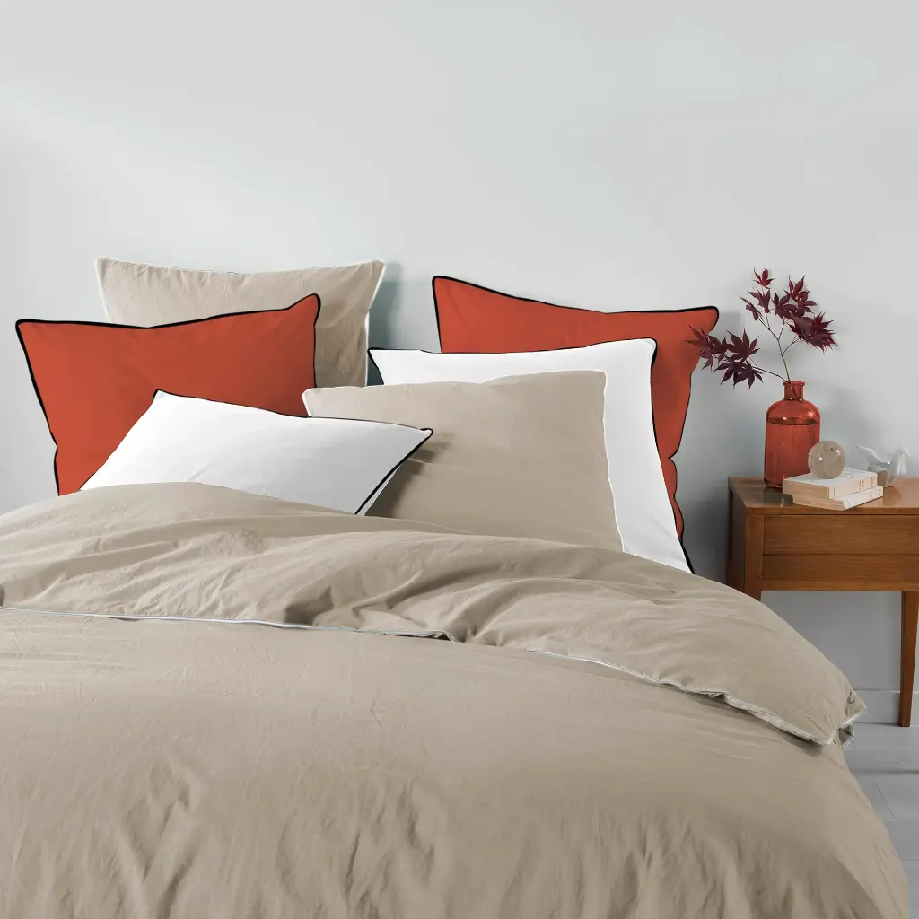 Parure de couette 3 pièces coton lavé uni 57 fils (260 x 240 cm) Linette