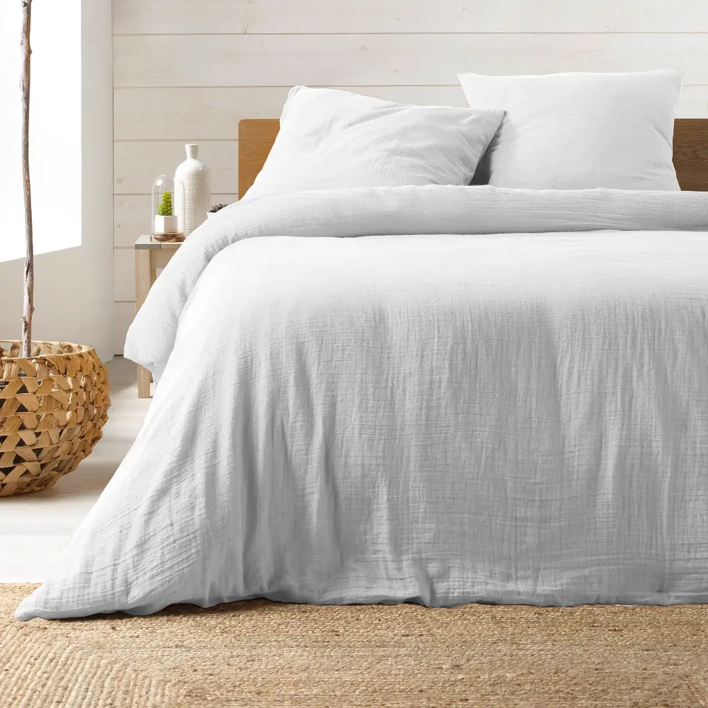 Parure 3 p. 260 x 240 cm double gaze coton uni 57 fils angelia blanc
