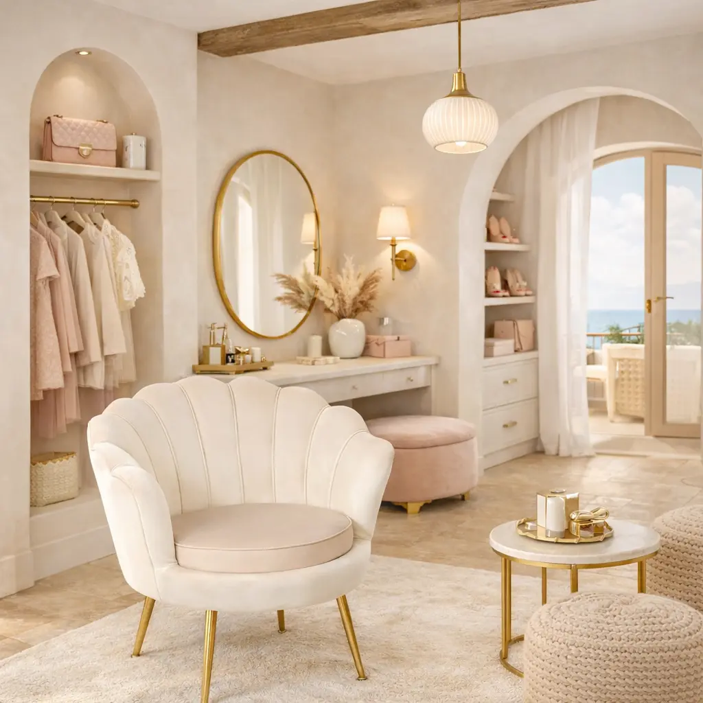 Fauteuil velours "Louna" blanc lin