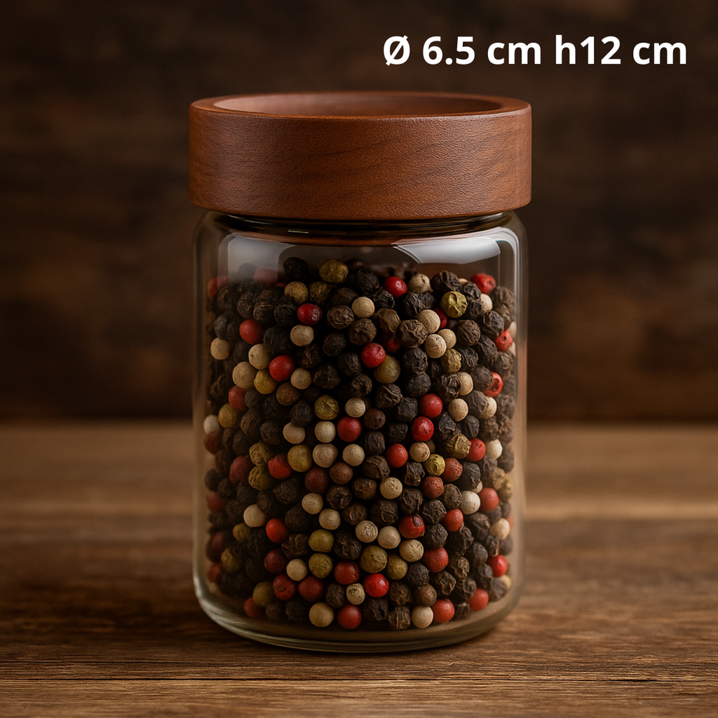 Bocal en verre avec couvercle en acacia Ø 6.5 cm h12 cm
