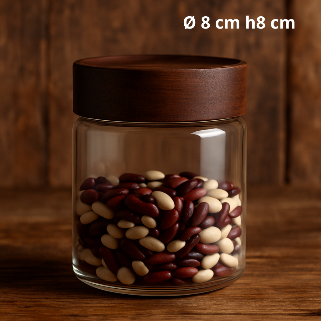 Bocal en verre avec couvercle en acacia Ø 8 cm h8 cm