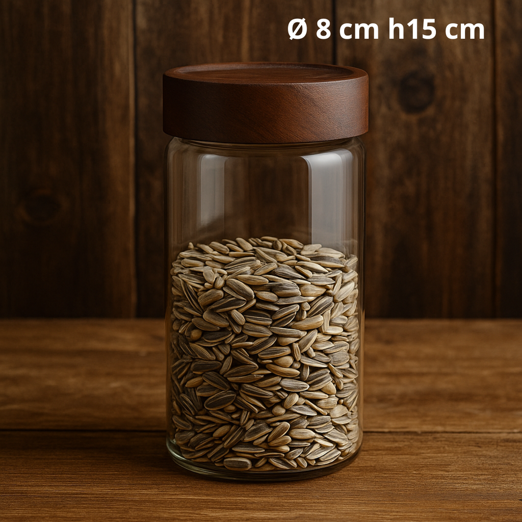 Bocal en verre avec couvercle en acacia Ø 8 cm h15 cm