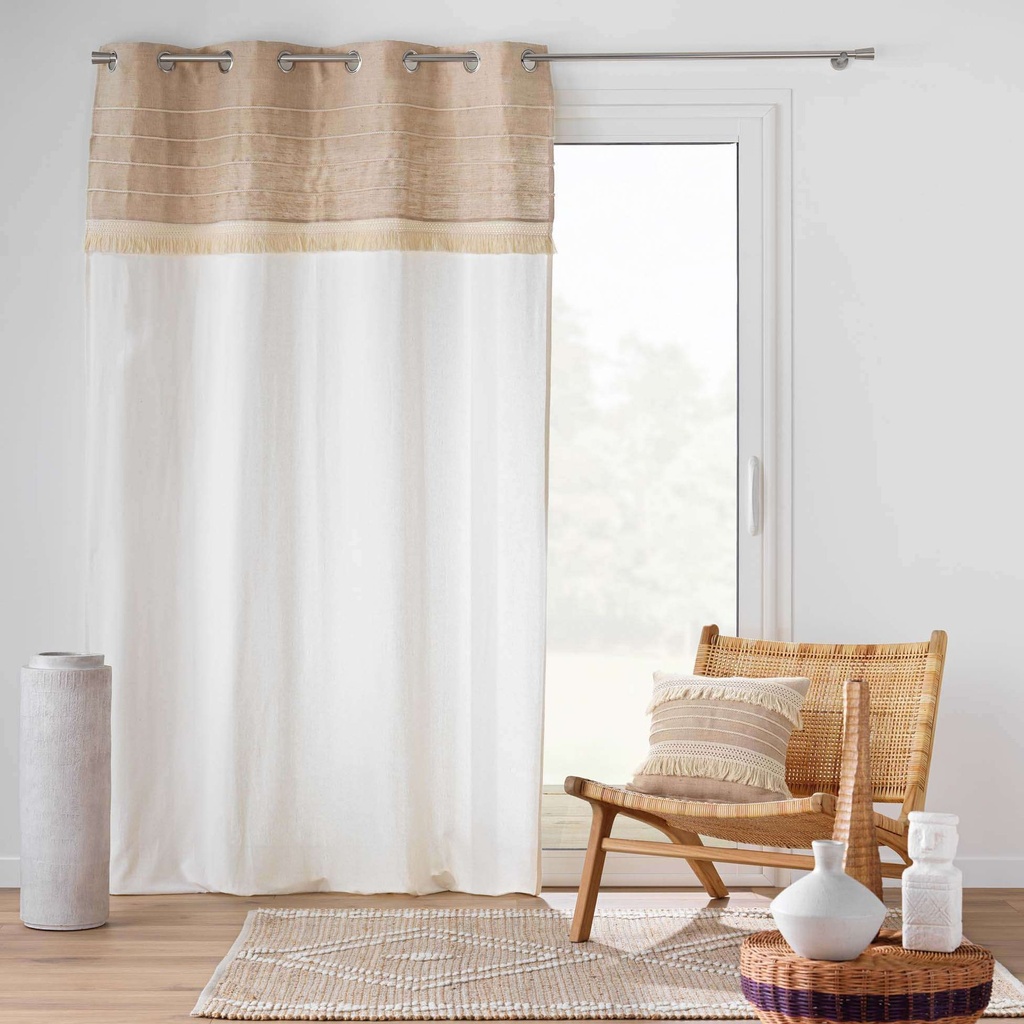 Rideau a oeillets 140 x 240 cm coton/polyester+top fantaisie+frange cirrus