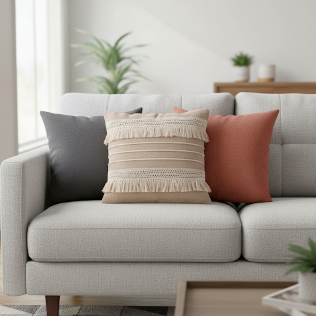 Coussin dehous. compr. franges 45 x 45 cm coton/polyester fantaisie cirrus