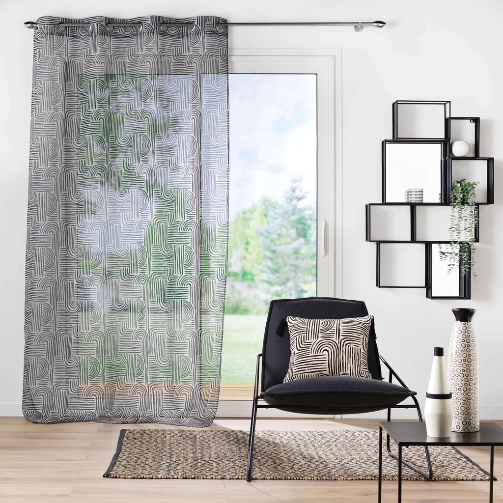 Panneau a oeillets 140 x 240 cm voile sable imprime pandore noir