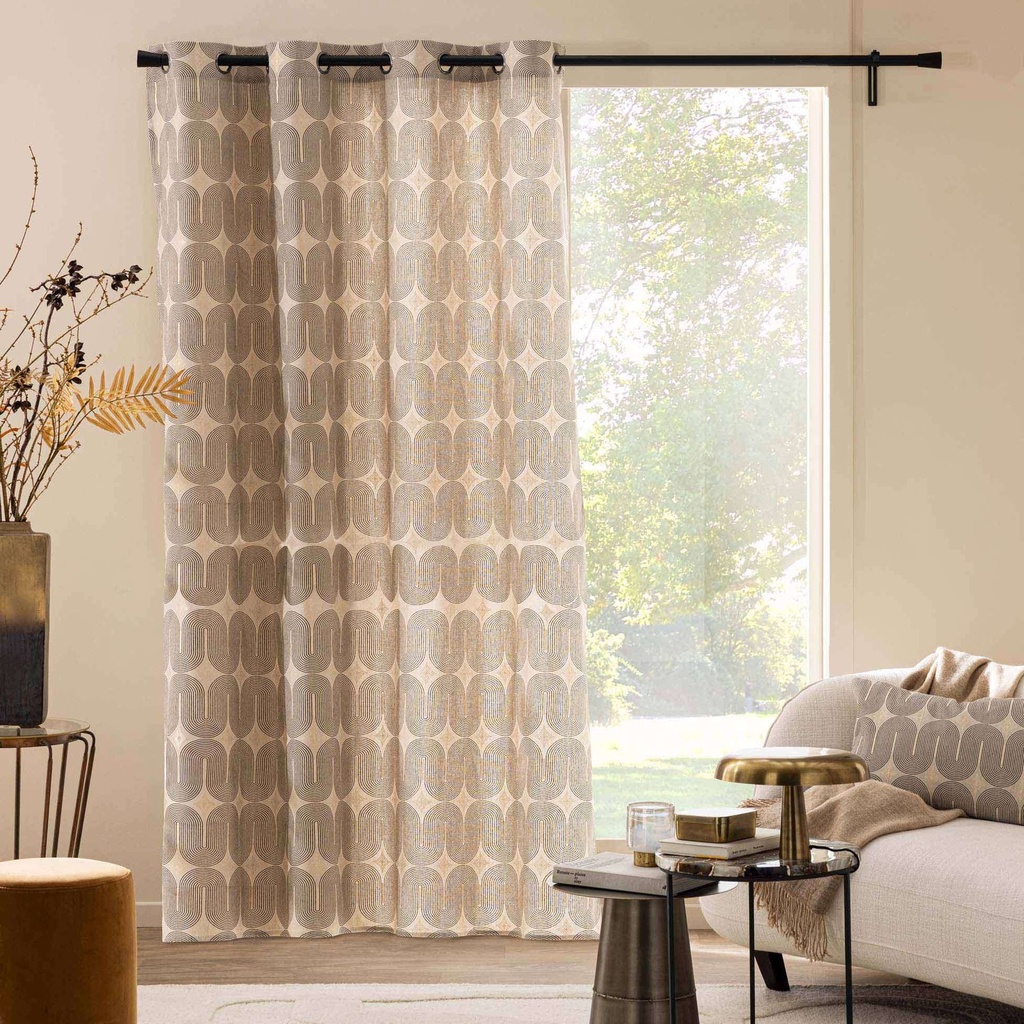 Rideau a oeillets 140 x 240 cm polycoton imprime metallise ondine noir