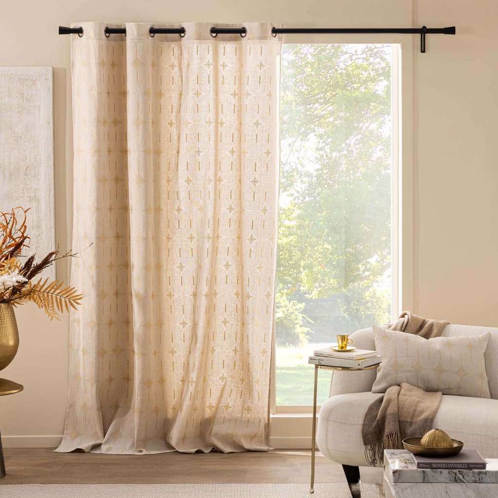 Rideau a oeillets 140 x 240 cm polycoton imprime metallise ondine blanc