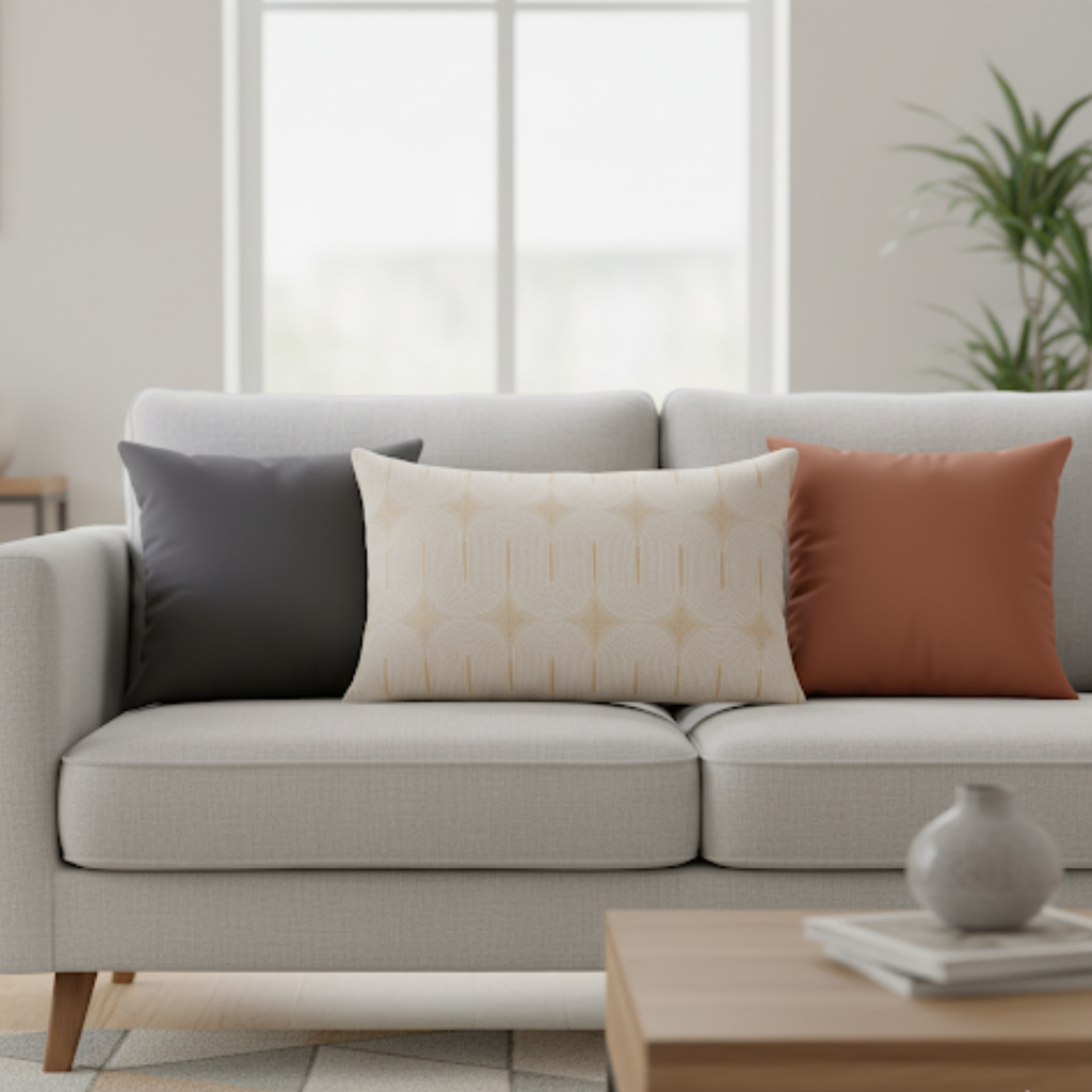 Coussin dehoussable compresse 40 x 60 cm polycoton imp. metallise ondine blanc