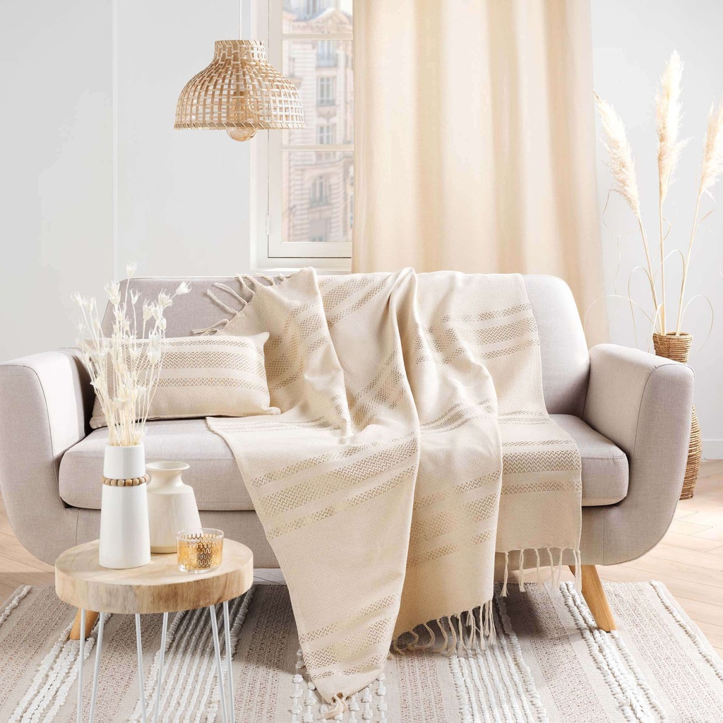 Plaid a franges 125 x 150 cm coton jacquard+fils metallises doreline