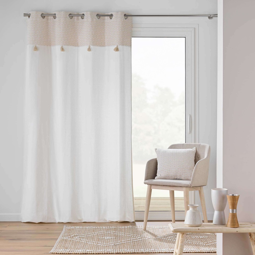 Rideau a oeillets 140 x 240 cm coton/polyester+top jacquard+pompon milano