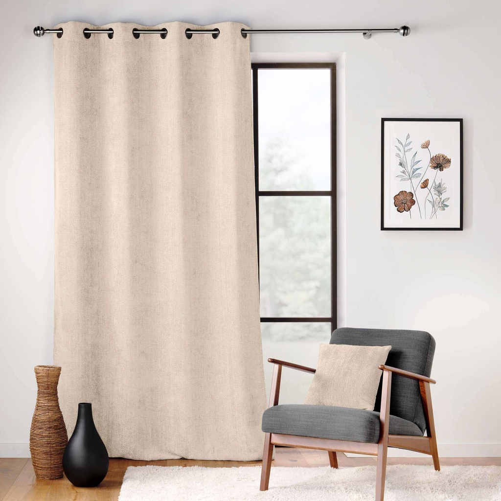Rideau a oeillets 140 x 260 cm velours chenille leo naturel