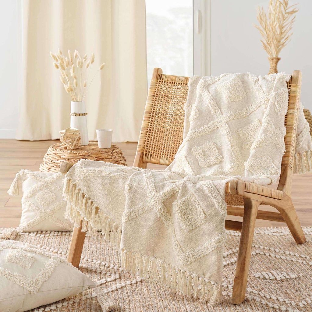 Plaid a franges 125 x 150 cm coton/polyester tufte inca