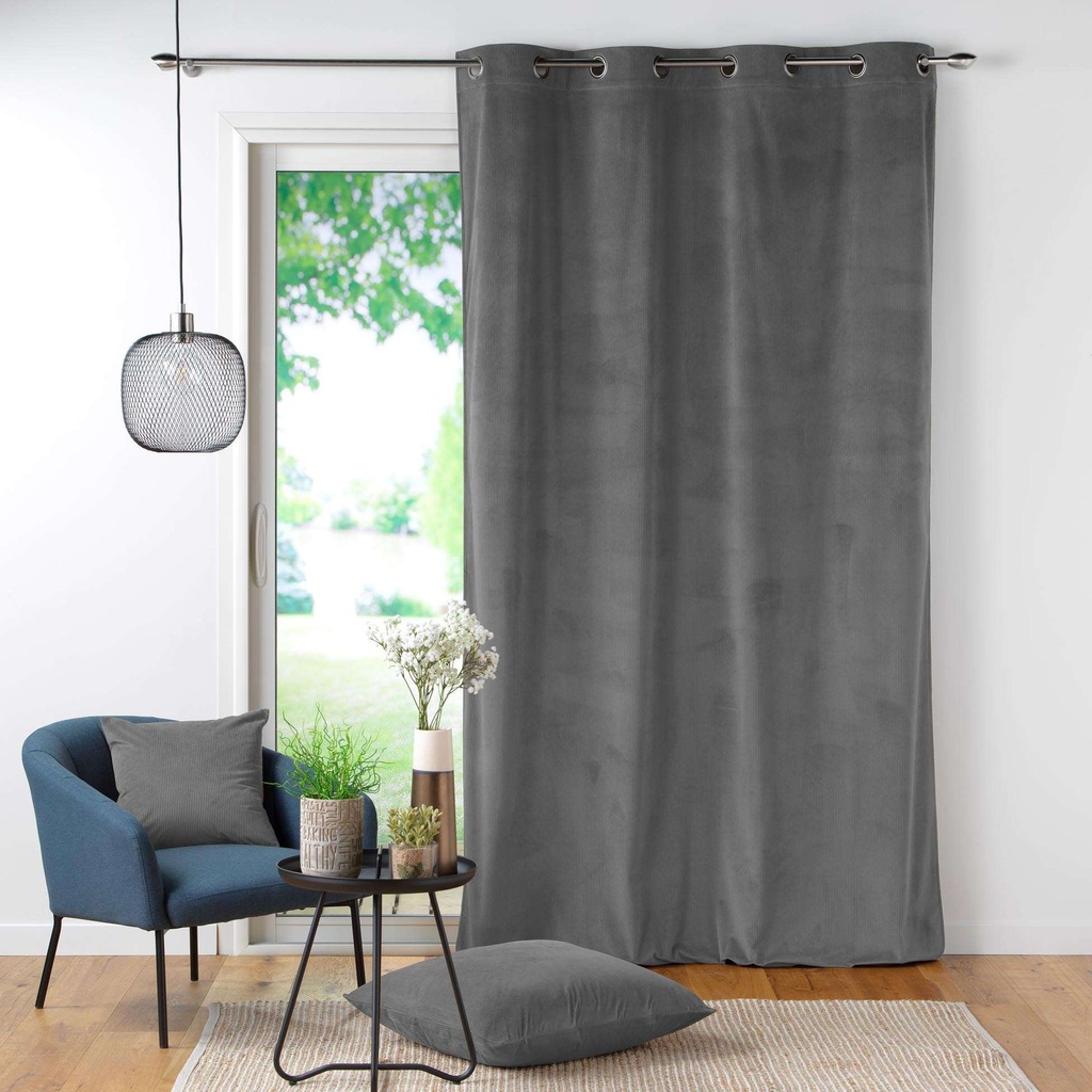 Rideau a oeillets 140 x 260 cm velours cotele uni casual anthracite