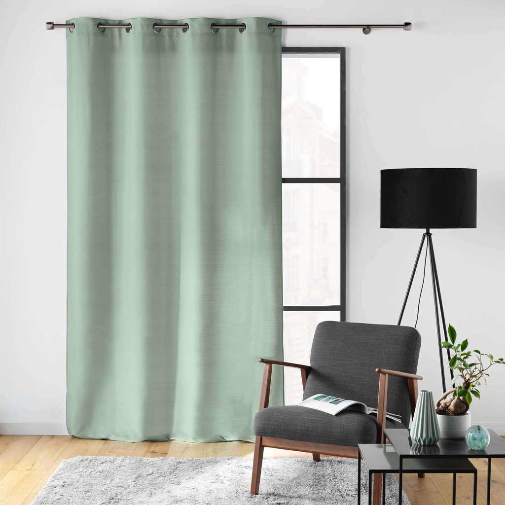 Rideau a oeillets 140 x 260 cm polyester uni soline sauge